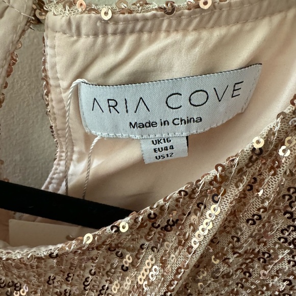 Aria Cove sequin batwing sleeve mini shift dress with belt gold Size 16 (NWT) - Picture 9 of 16
